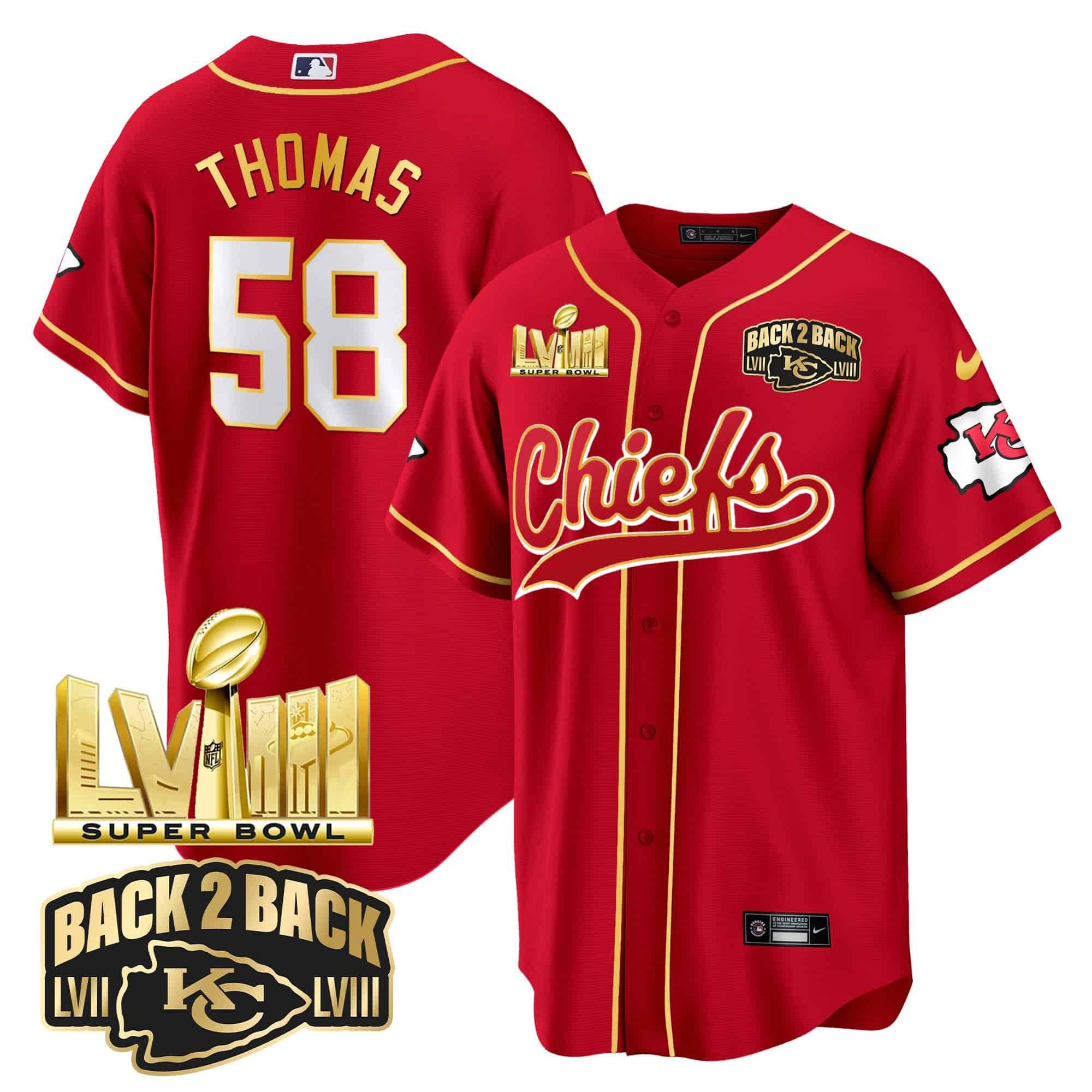 Men Kansas City Chiefs #58 Thomas Red 2024 Nike Super Bowl LVIII Back-2-Back Gold Patch Baseball NFL Jersey